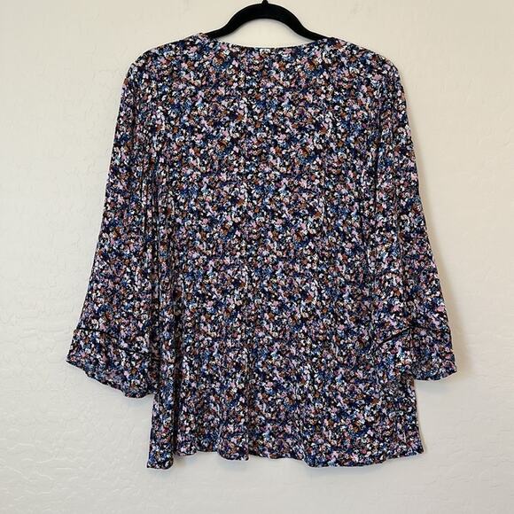 J Jill Long Sleeve Ditsy Floral Blouse Embroidered Detail 3/4 Wide Sleeve Size L - Picture 5 of 13